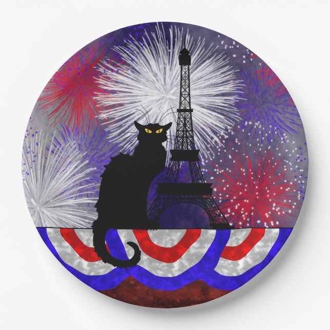 Chat Noir Bastille Day Paper Plate (Front)