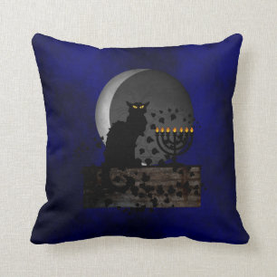 Chat Noir Chanukah with Menorah Cushion
