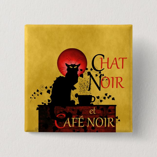 Chat Noir et Café Noir 15 Cm Square Badge (Front)