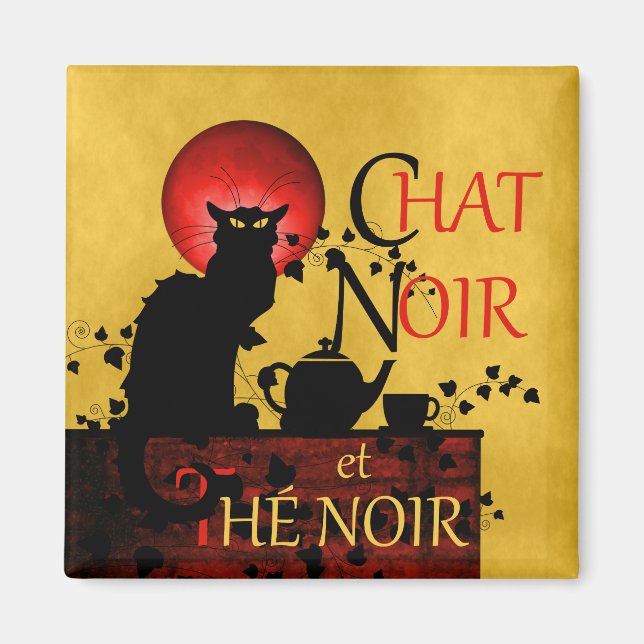 Chat Noir et Thé Noir, Black Cat Black Tea Magnet (Front)