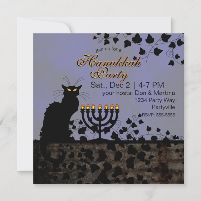 Chat Noir Hanukkah Invitation (Front)