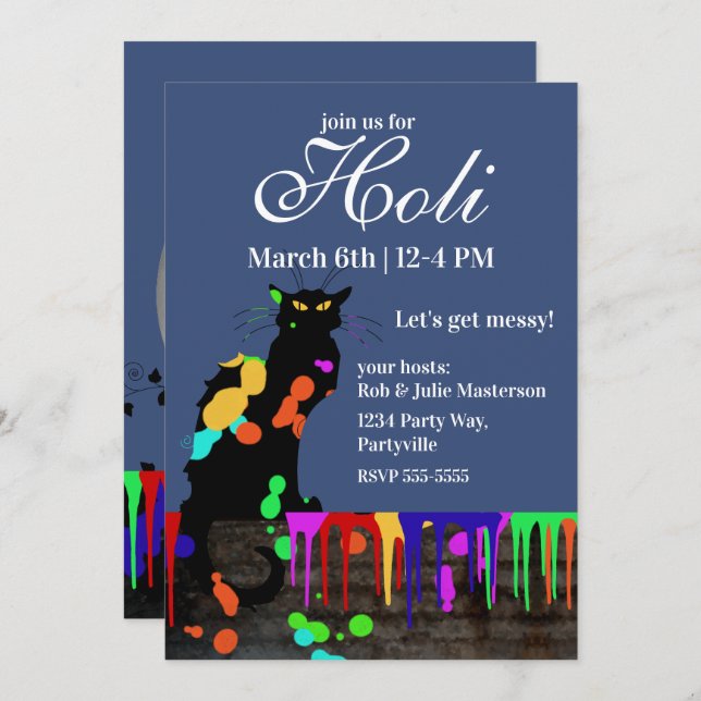 Chat Noir Holi Hai Invitation (Front/Back)