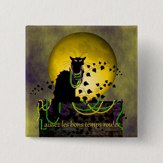 Chat Noir Mardi Gras 15 Cm Square Badge (Front)