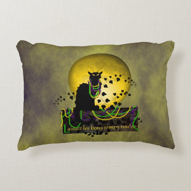Chat Noir Mardi Gras Decorative Cushion (Front)