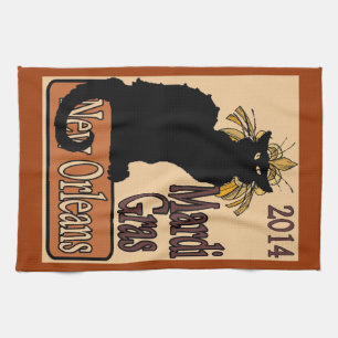 Chat Noir Mardi Gras Towel, Tea Towel