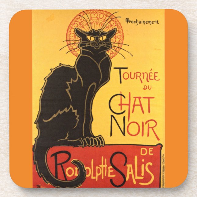 Chat Noir Steinlen Belle Epoque Vintage Art Coaster (Front)