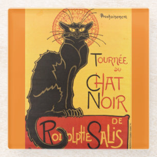 Chat Noir Steinlen Belle Epoque Vintage Art Glass Coaster