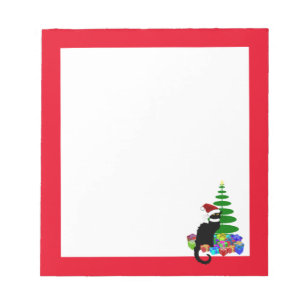 Chat Noir With Christmas Tree and Gifts Notepad