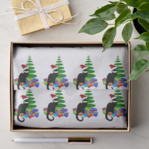Chat Noir With Christmas Tree and Gifts Tissue Paper