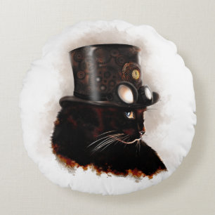 Chat steampunk round cushion