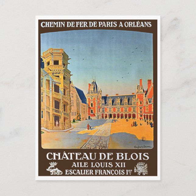 Chateau de Blois, France, vintage French travel Postcard (Front)