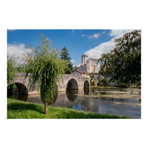 Château de Bourdeilles and Stone Bridge, France Poster