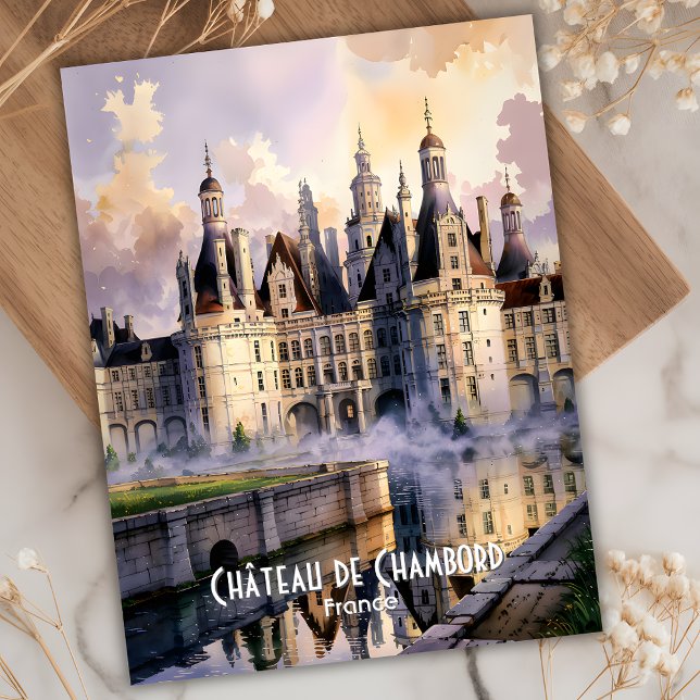 Chateau de Chambord Loire France Watercolor Castle Postcard (Chateau de Chambord Loire France Watercolor Castle Postcard. Personalized Text available.)