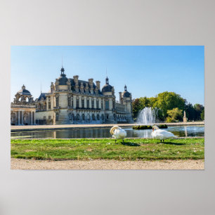 Chateau de Chantilly, fountain and two swans Poster