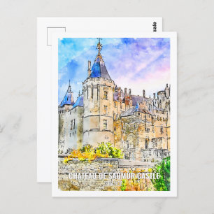 Chateau de Saumur Castle Travel Place Watercolor Postcard