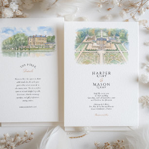 Château de Villette France Watercolor Wedding Invitation
