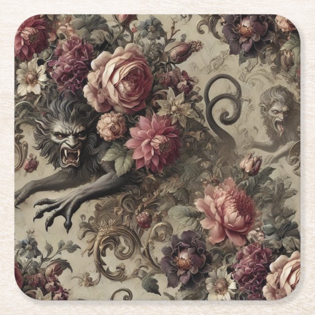 Château des Loups – Gothic Baroque Werewolf  Square Paper Coaster (Front)