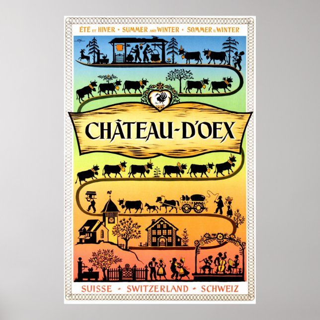 Château d'Oex, Switzerland, vintage travel Poster (Front)