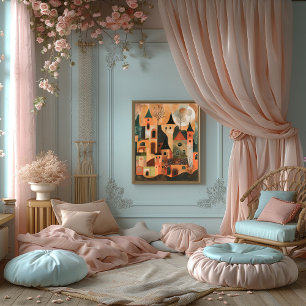 Château Encantado: Paisaje Folk and Naive Colorful Poster