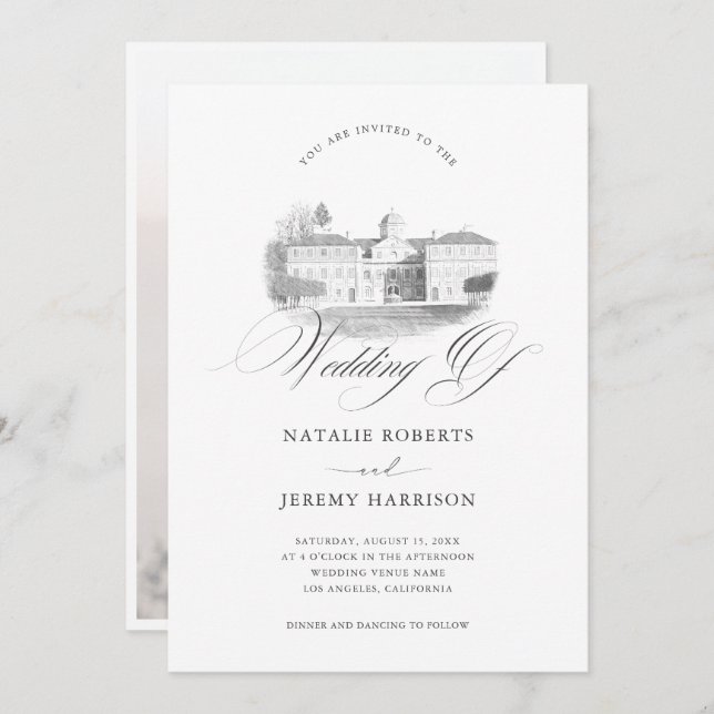 Chateau Manor Sketch Venue Illustration Wedding Invitation (Front/Back)