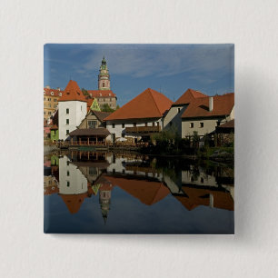 Chateau tower, Vltava River, Cesky Krumlov, 15 Cm Square Badge