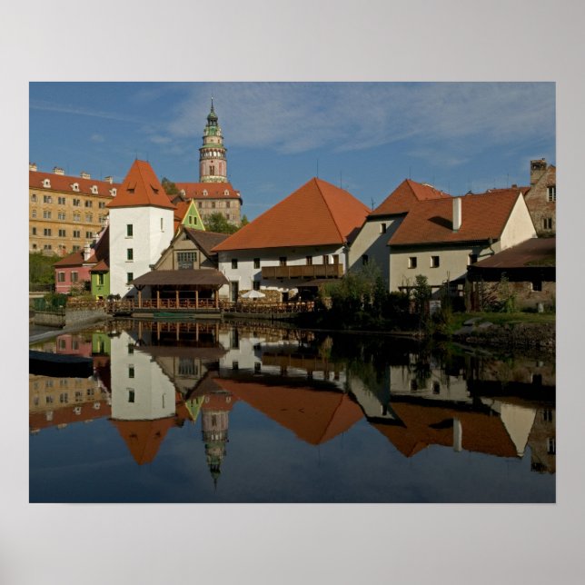 Chateau tower, Vltava River, Cesky Krumlov, Poster (Front)