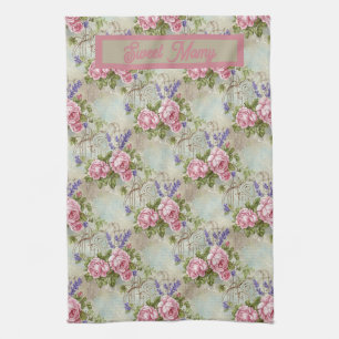 ChateauCore Pink Rose and Lavender Shabby Chic Tea Towel