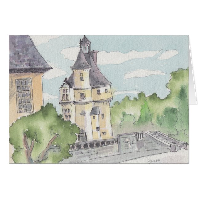 "Chateux" Watercolor Sketch Greeting Card (Front Horizontal)