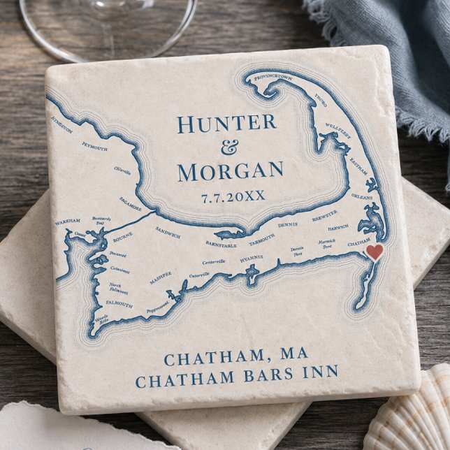 Chatham Bars Inn Wedding Favour Cape Cod Map Stone Coaster (Chatham Bars Inn Wedding Favor Cape Cod Map Stone Coaster by Coastal Map Designs)