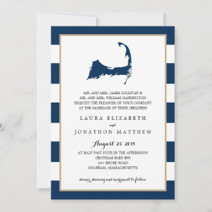 Chatham Cape Cod Map with heart   Wedding Invitation
