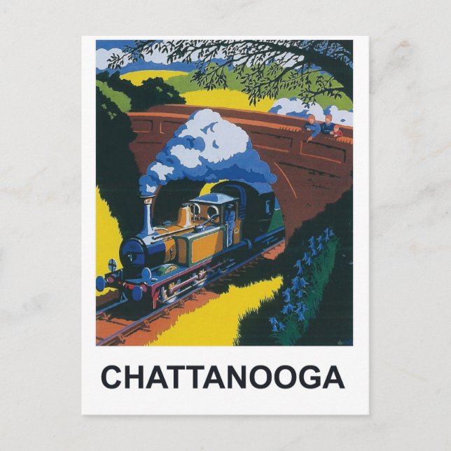 Chattanooga, steam train railway under the bridge postcard (Front)