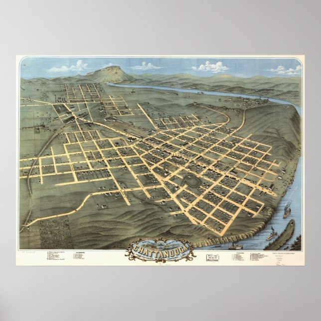 Chattanooga Tennessee 1871 Antique Panoramic Map Poster (Front)