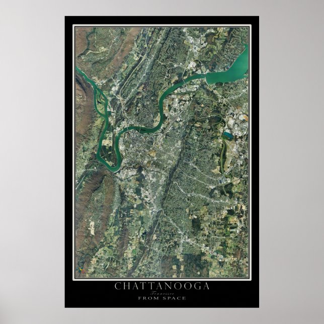 Chattanooga Tennessee From Space Satellite Map Poster (Front)