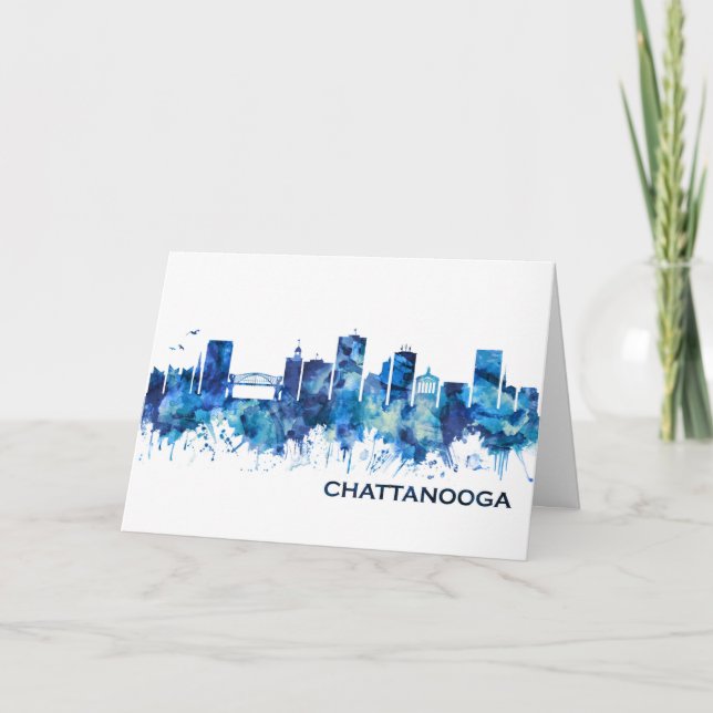 Chattanooga Tennessee Skyline Blue Holiday Card (Front)