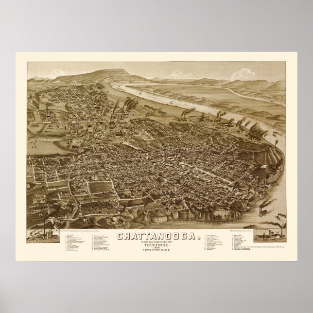 Chattanooga, TN Panoramic Map - 1886 Poster (Front)