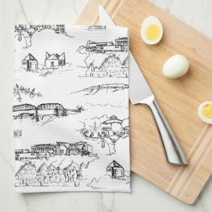 Chattanooga Toile Black and White Tea Towel
