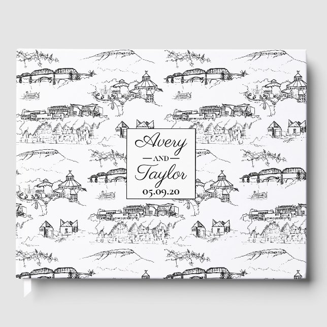 Chattanooga Toile Black and White Wedding Guest Book (Front)