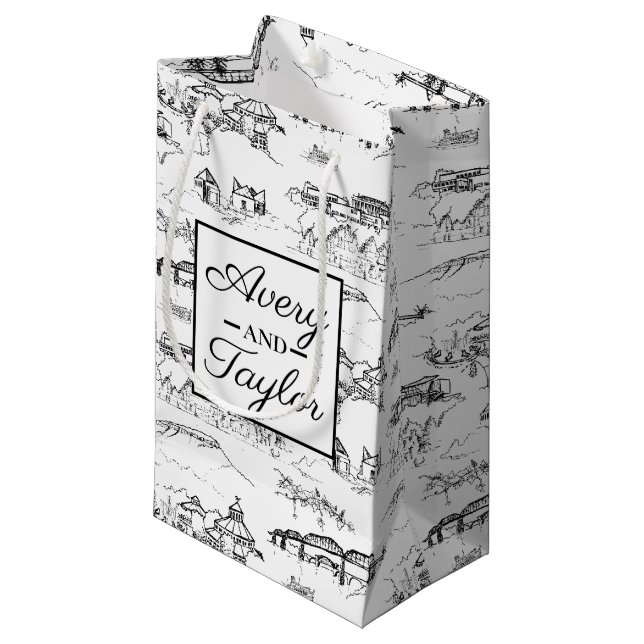 Chattanooga Toile Black and White Wedding Small Gift Bag (Front Angled)