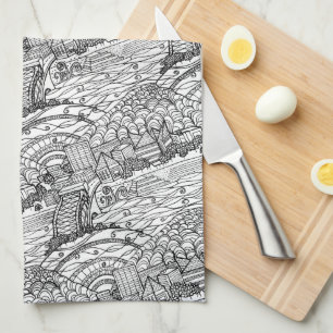Chattanooga Whimsy Black and White Tea Towel