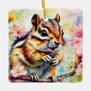 Chattering Spring Chipmunk Ceramic Ornament
