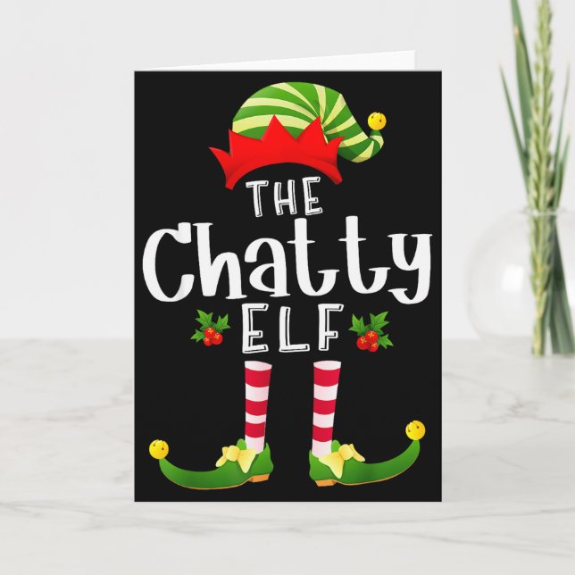 Chatty Christmas Elf Matching Pajama X-mas Party  Card (Front)