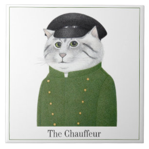 CHAUFFEUR CAT 6" Square Ceramic Tile + Text