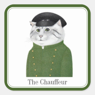 CHAUFFEUR CAT Large Square Stickers + Text