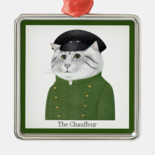 CHAUFFEUR CAT Premium Square Ornament + Text