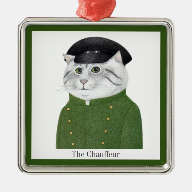 CHAUFFEUR CAT Premium Square Ornament + Text (Front)