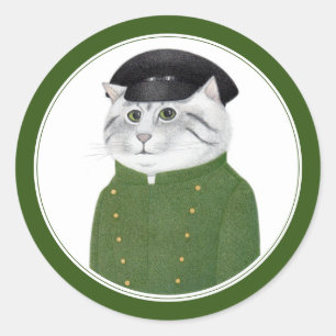CHAUFFEUR CAT Small Round Stickers
