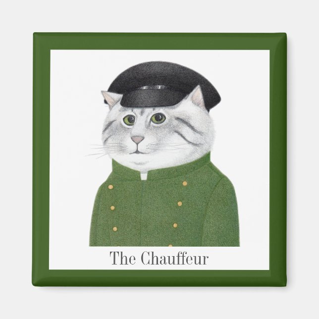 CHAUFFEUR CAT Square Magnet + Text (Front)