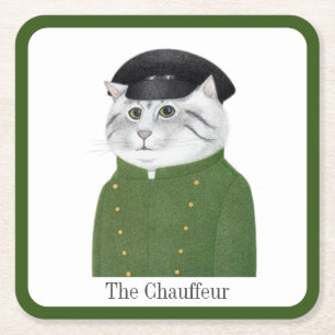 CHAUFFEUR CAT Square Paper Coasters + Text