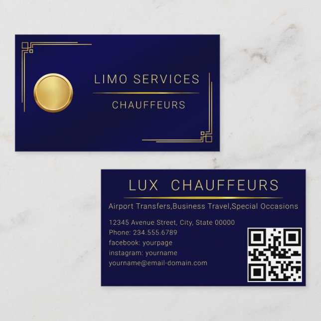 Chauffeur Driver Royal Gold Border Business Card (Front/Back)
