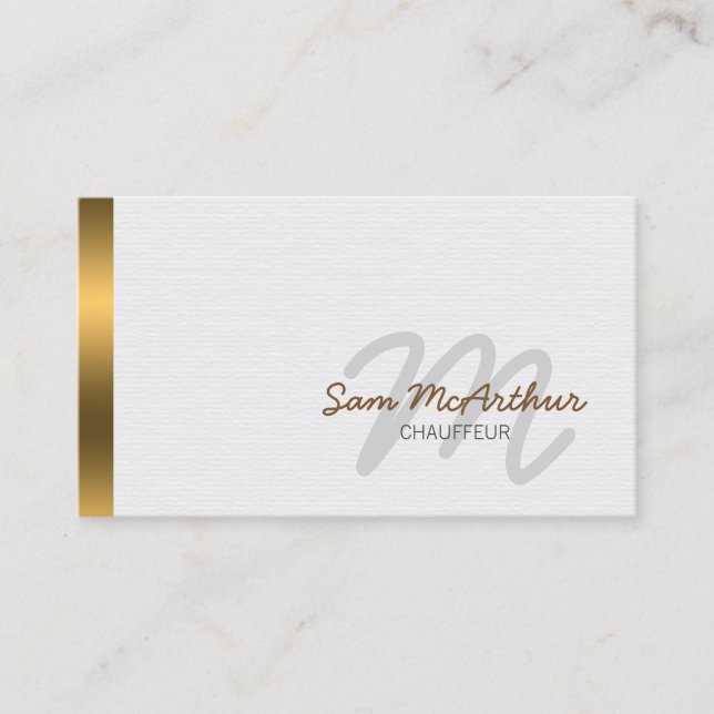 Chauffeur Transportation Gold Cursive Monogram Business Card (Front)